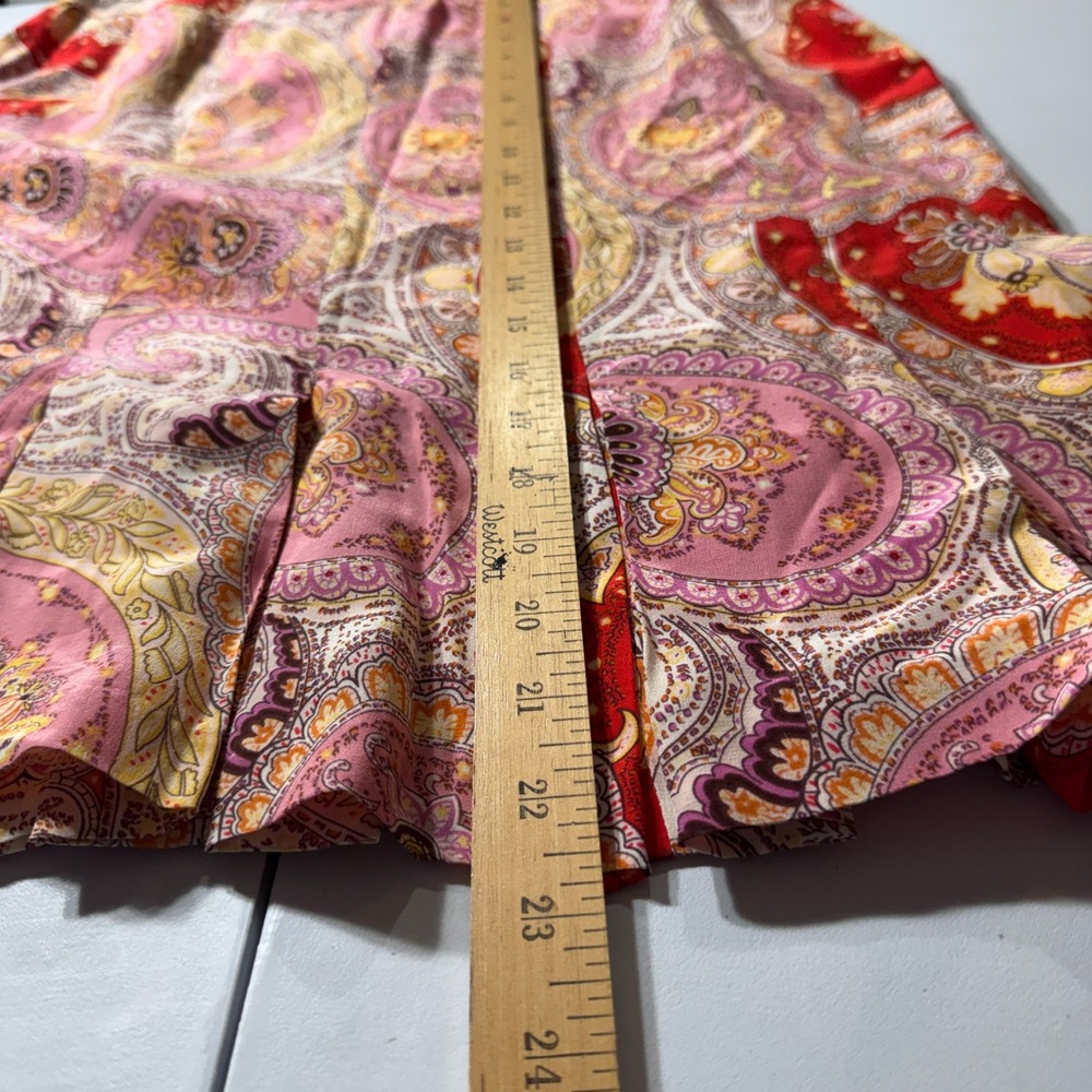 Worthington Silk Skirt Womens 10 Red Pink Paisley Knee Length Lined Fairy Boho - Picture 6 of 11